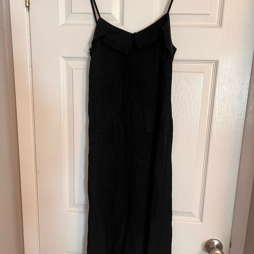 Leopard Black Spaghetti Strap midi slip Dress